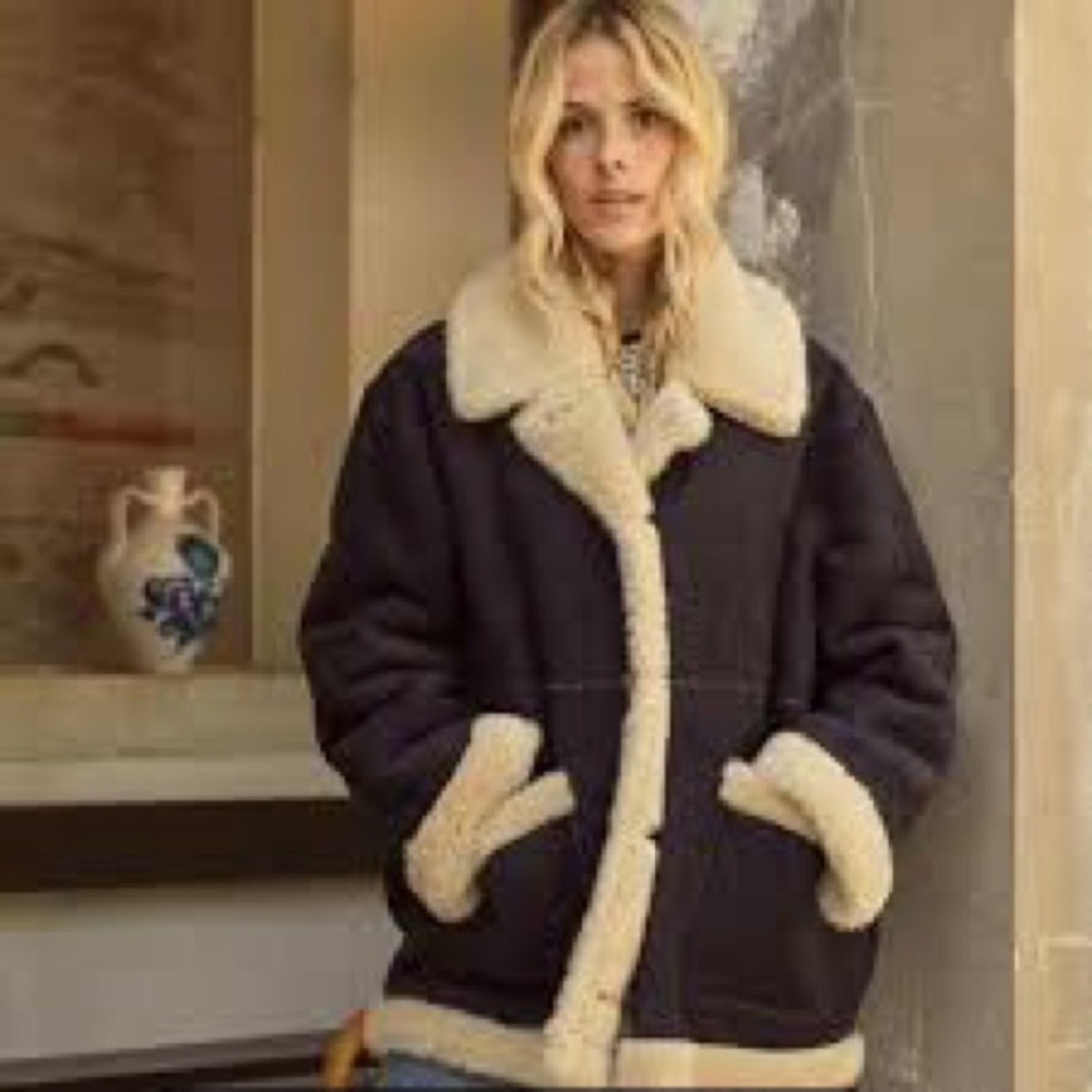 Doen Snowbell Shearling Coat in black SZ Large GUC - Picture 7 of 7